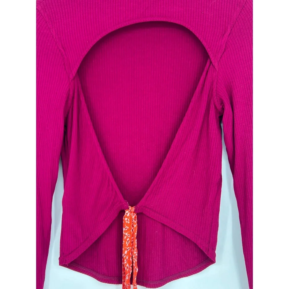 Free People Women's Night Out Red Long Sleeve Shirt Top‎ OB1167433 Size M